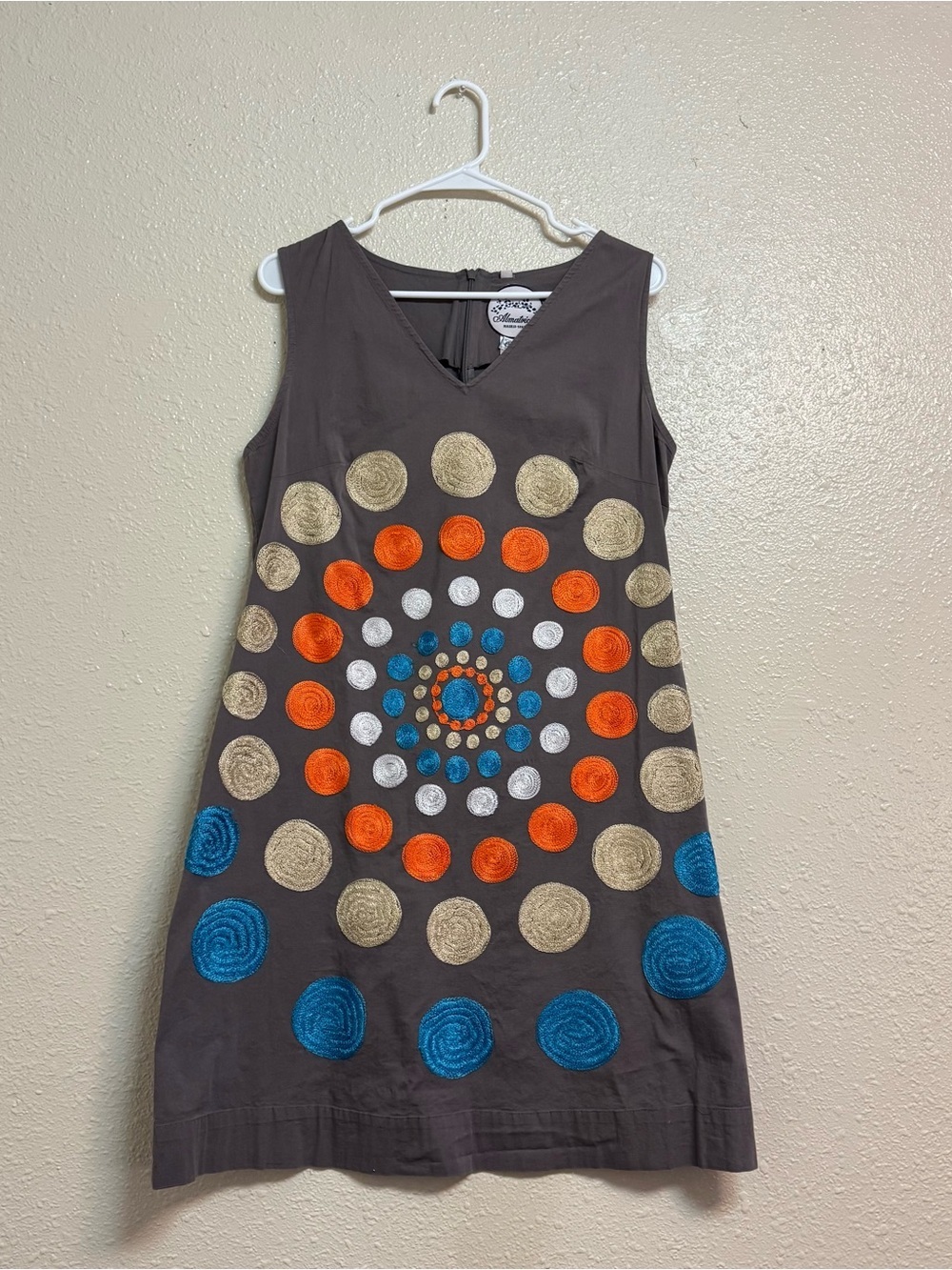Almatrichi Sleeveless Embroidered Circle Pattern Cotton Dress